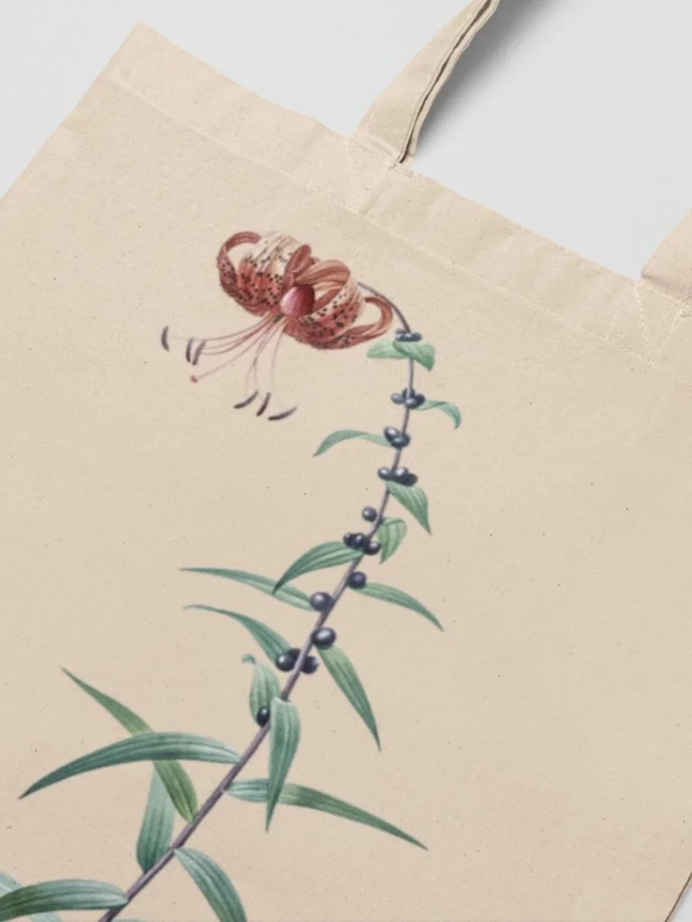 Tiger Lily Vintage Floral Print Graphic Canvas Tote Bag